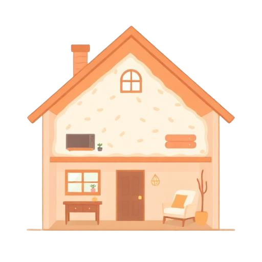 Cartoonish illustration of home insulation being installed